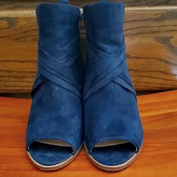 Journee Collection Shoes - Journee Collection Navy Blue Suede Peep-Toe Ankle Booties